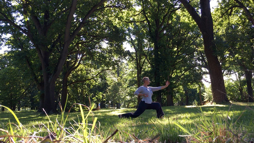 Emily Drysdale from Bliss Calm Qigong practising Tao Yin Yoga